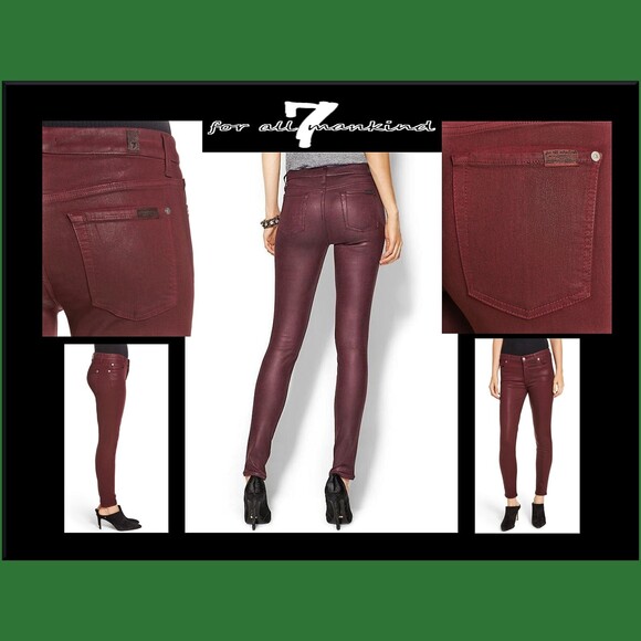 7 For All Mankind NEW Glam Rock  BORDEAUX Coated Super Skinny Jean 25 - Picture 3 of 12